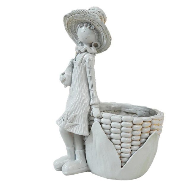Estatua de jardín para niña pequeña, adorno de maceta de flores, maceta decorativa de resina, soporte para plantas de bonsái para exteriores