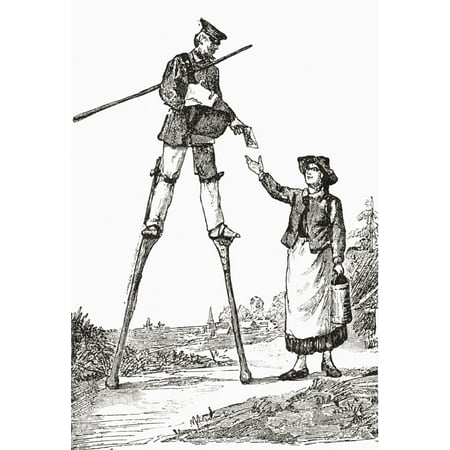 A postman in Landes Bordeaux France delivering letters whilst walking on stilts This form of walking was adopted by many people in Bordeaux due to non existent roads and marshy uneven terrain From