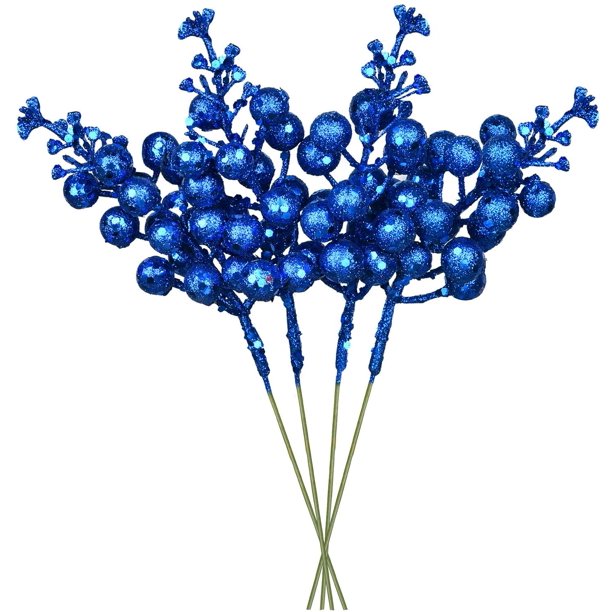 DearHouse 16 Pack Christmas Glitter Berries Stems, 7.8Inch Artificial
