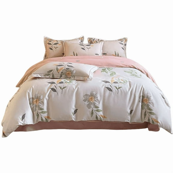 100% Cotton Duvet Cover Set 3Pcs Queen 1 Comforter Cover 2 Pillowcases Bedding Set Floral Printed Soft Breathable
