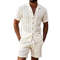 thumbnail image 6 of Yaoyar Mens 2 Piece Short Set Summer Beach Outfits Hollow Out Button Down Shirt and Shorts Hawaiian Matching Sets, 6 of 8