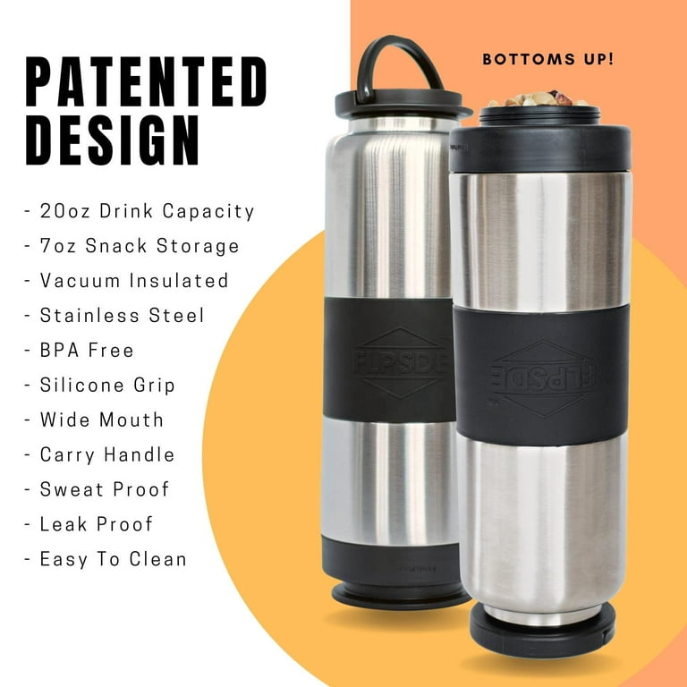 FLPSDE Water Bottle with Snack Compartment, Drink & Snack Cup Combo, 20oz  Stainless Steel Water Bottle with 7oz Snack Container, Snack Storage, Dual