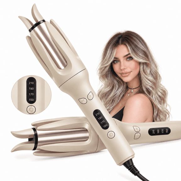 Hair Curler, Double Ceramic Curling Irons with 1.5" Rotating Barrel, 4 Temps & Timer