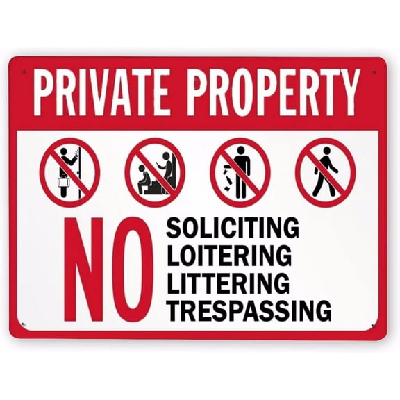Man Cave Decor Double Pieces 1459 Metal Signs,no Soliciting,loitering,littering Or Trespassing,18x12 In,notice Sign Warning Sign And Logo Ation Vintage