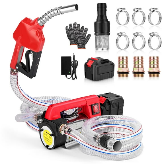 Fuel Transfer Pump Battery Powered, 12GPM Electric Pump Kit with 21V 4.0Ah Battery & Charger, Portable Cordless Pump with Auto-off Nozzle & 2x 6.6FT Hoses for Diesel Kerosene Transfer