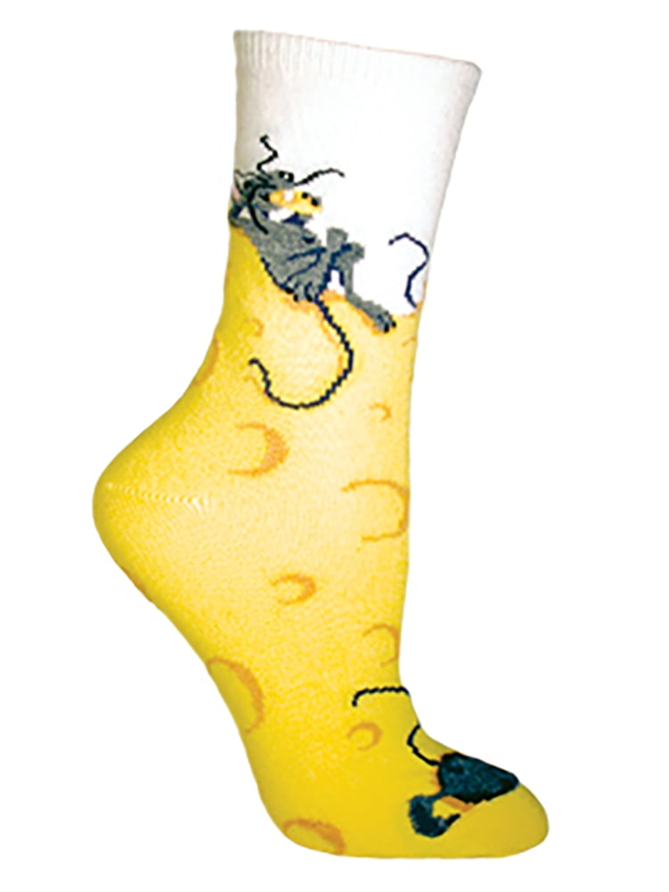 Wheel House Womens Socks Cheese Mouse Crew Yellow/White 1pair