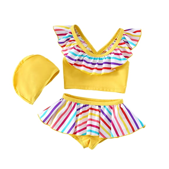 Quealent Baby Girls' 2 Piece Swimsuit Toddler Girl Bikini Bathing Suit Summer Beach Tankini Swimwear for 1-5 Years Yellow for Size 1-2 Years