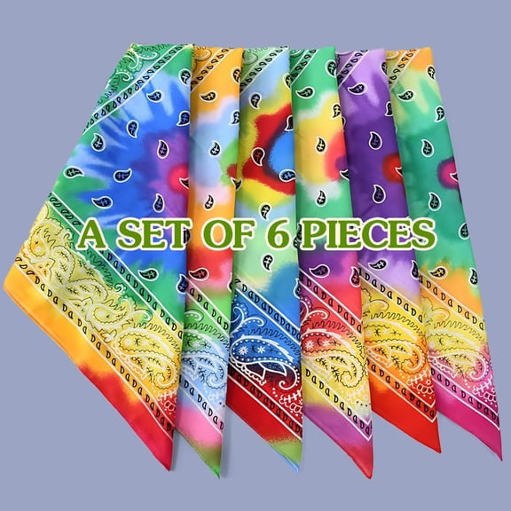 WEIFEI-Tie Dye Paisley Pattern Bandanas for Men and Women, Multi-Purpose Bandana Face Mask Scarf Headwear, 21 x 21 inches, Multicolored, Pack of 6