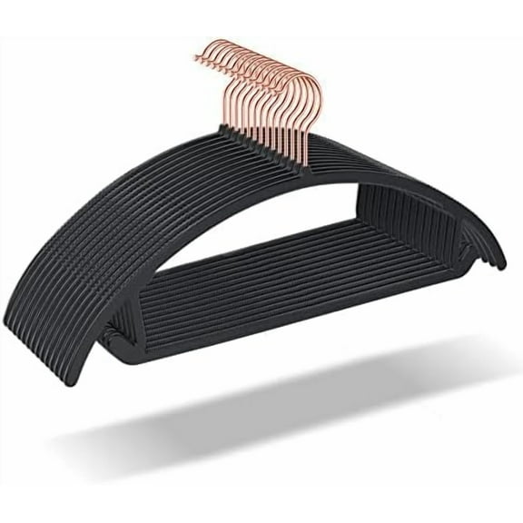 Hangers 50 Pack No Shoulder Bump - Space Saving Huggable Closet Hangers with 360° Rotating Hooks, Heavy Duty Non-Slip for Shirts, Pants, Coats (Black)