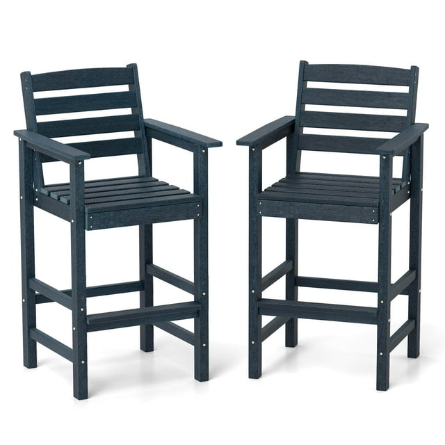 Costway Patio Adirondack Bar Chairs Set of 2 with Wide Armrests & Footrest Backrest Navy
