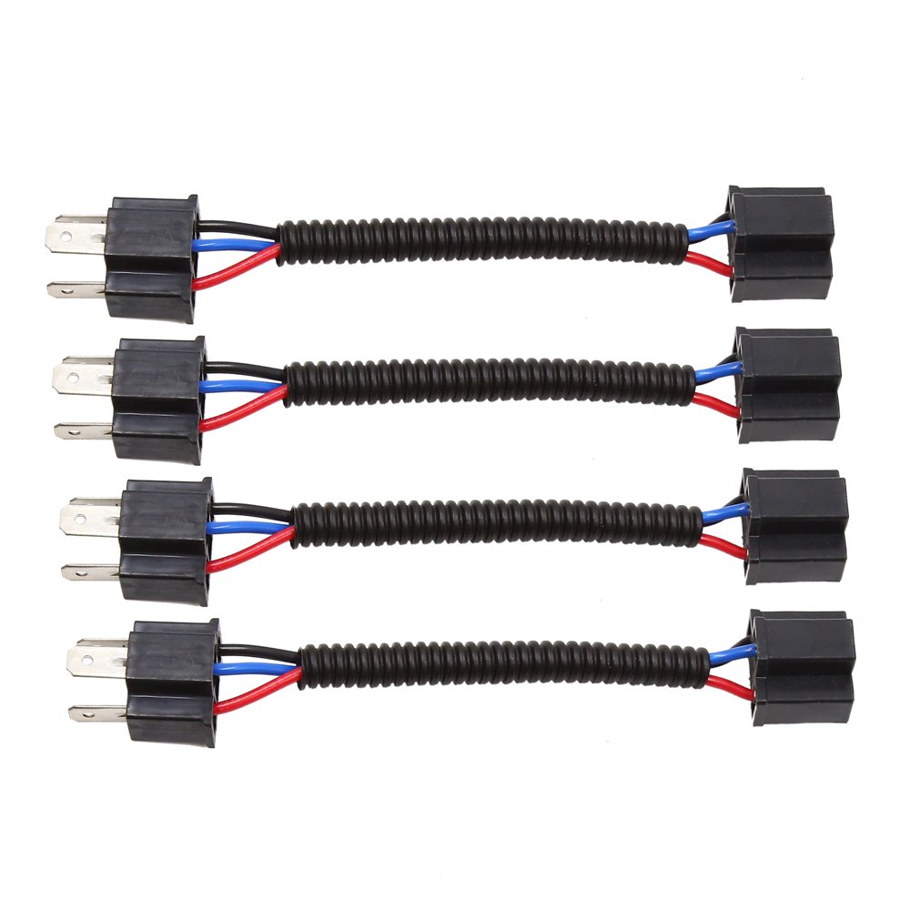 4pcs DC 12V H4 Light Bulb Wiring Harness Socket Wire Extension