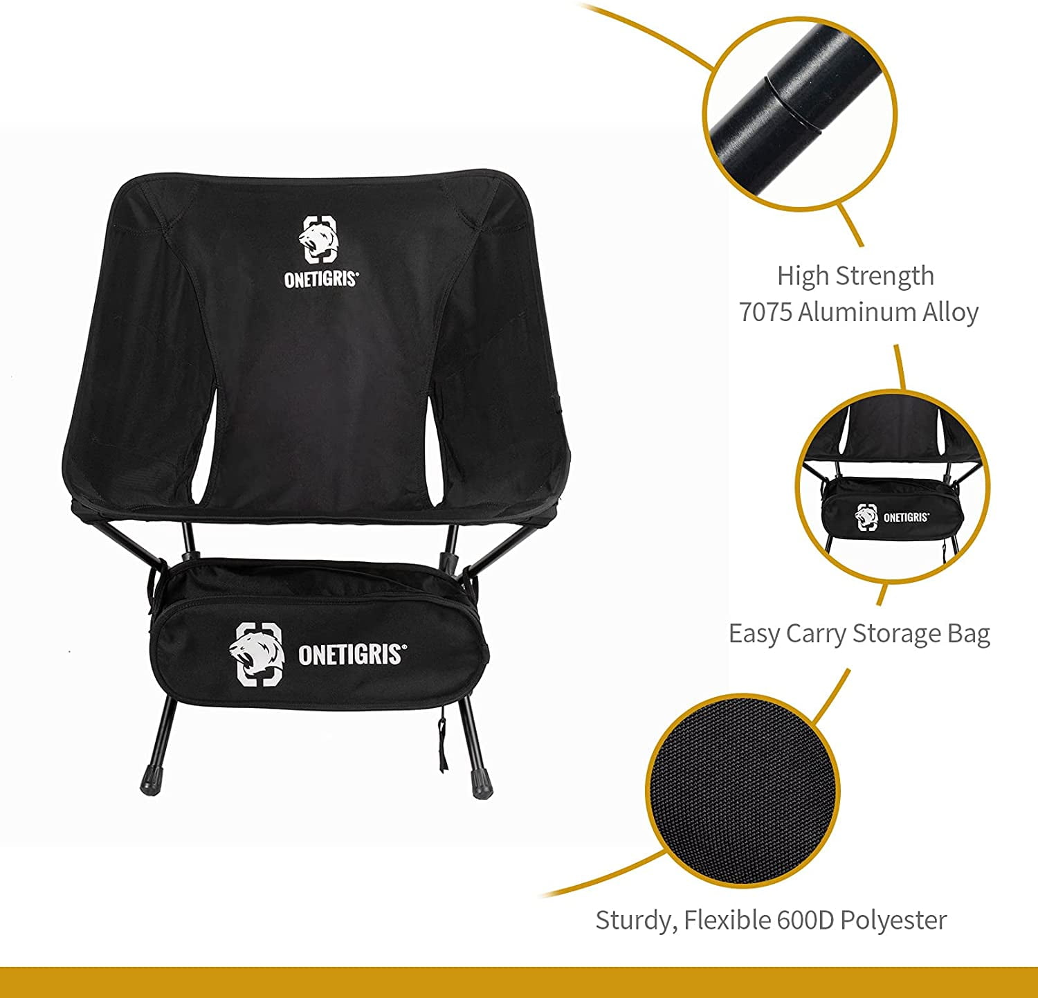 330 lbs Capacity Lightweight Compact Portable Folding Chair for Hiking Travel Beach Picnic OneTigris Multicam Camping Backpacking Chair High Back 