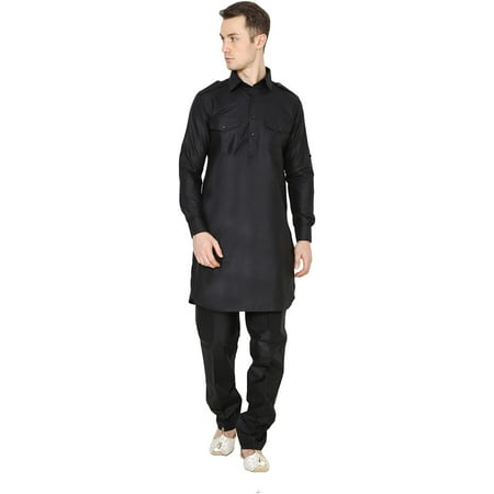 

Royal Kurta Men s Linen Pathani Suit (Black; 40)