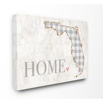 The Stupell Home Decor Collection Florida Grey Gingham and Floral Heart and Home Oversized Stretched Canvas Wall Art, 24 x 1.5 x 30
