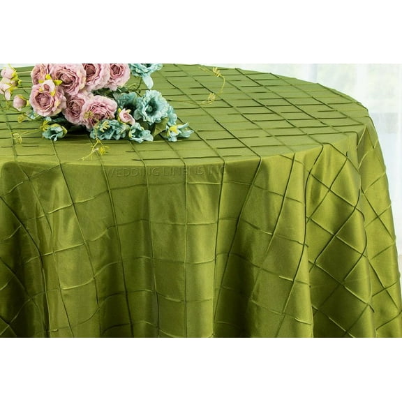 Wedding Linens Inc. 90" Round Pintuck Taffeta Seamless Linen Tableccloth for Party Wedding Reception Catering Dining Home Table Cover Linens - Moss Green