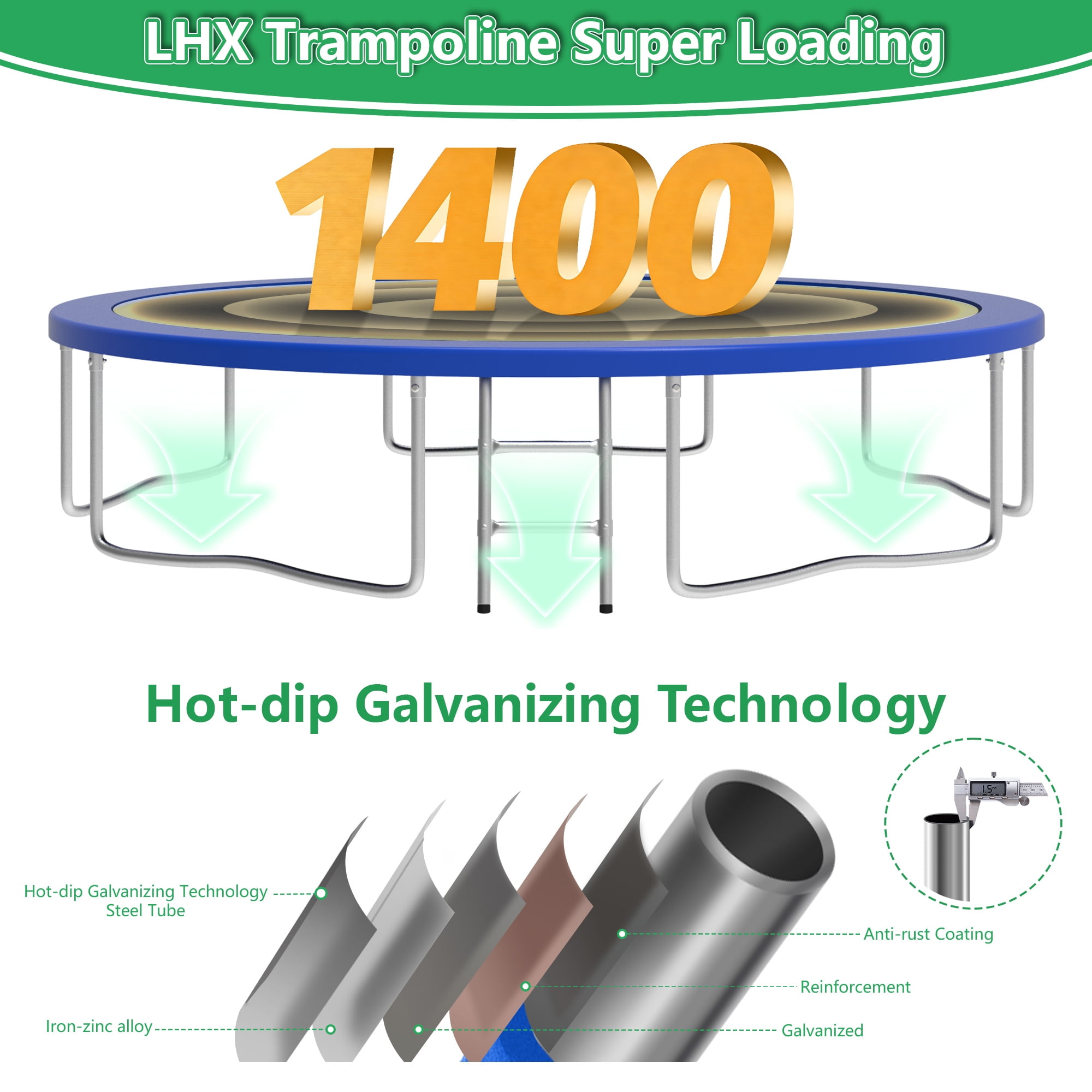 LHX Trampoline for Kids 12FT 14FT 16FT Outdoor Trampolines with Basketball Hoop, Safety Enclosure Net, Lights, Sprinklers, Socks, Recreational Heavy Duty Trampoline, 1400 LBS Loading, Easy to Install