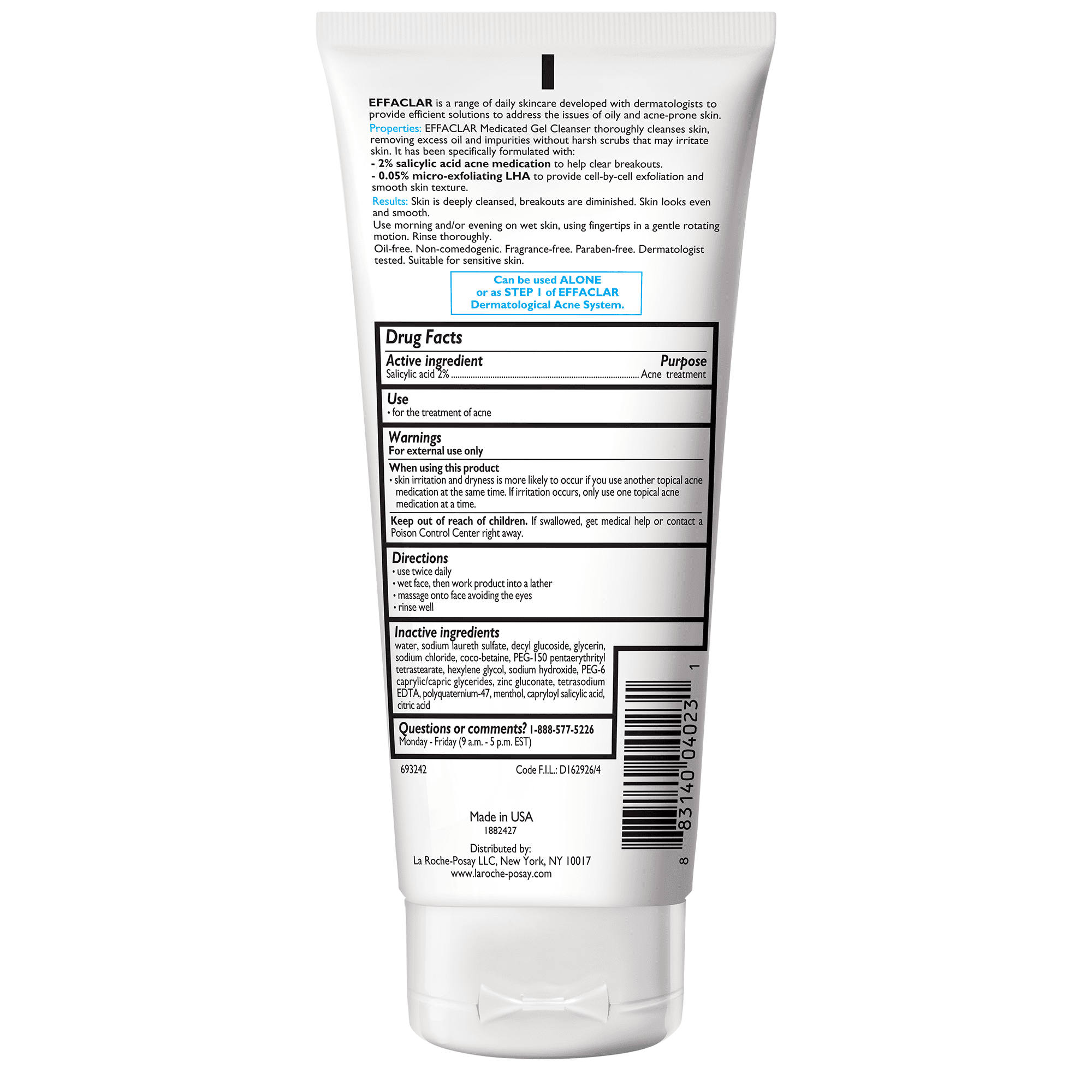 La Roche-Posay Effaclar Medicated Salicylic Acid Acne Face Wash for Oily Skin, 6.76 fl oz