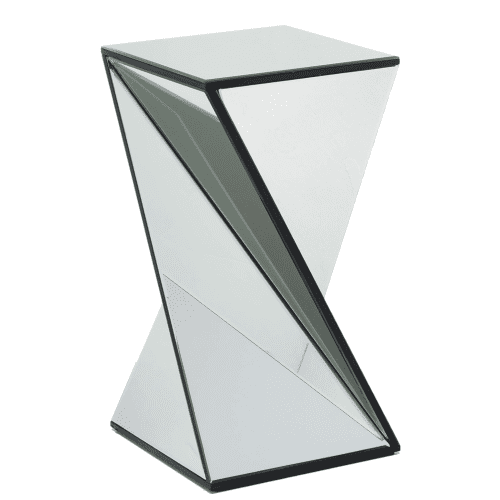 Table basse décorative Homy Casa, pied en miroir à la forme géométrique sculpturale, idéale comme table basse