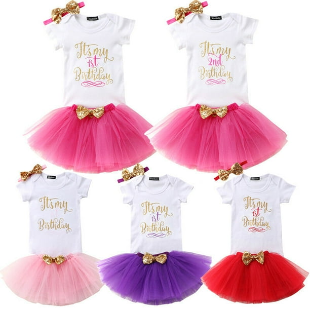 Calsunbaby Baby Girls Birthday Dress Rompers Tutu Skirt Headband Outfit Clothes 1T 2T