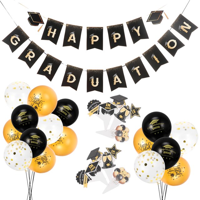 CIMAXIC Party 1 Set Graduation Theme Party Balloons Banner Ribbons Cake Picks Decoration,7.68"X5.31"X0.04"