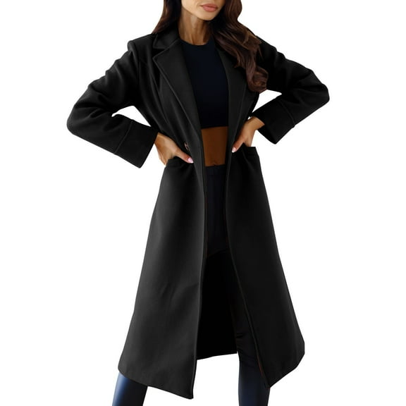 Women's Winter Wool Blend Double Long Coat with Lapel Collar Elegant Warm Outerwear for Ladies
