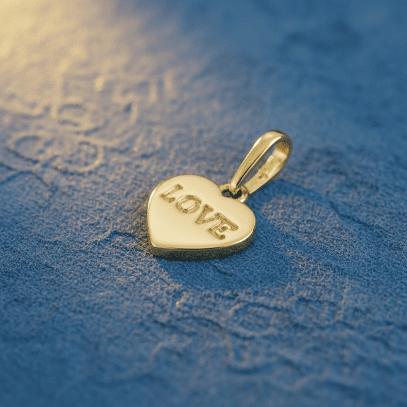Vinali 14K Solid Yellow Gold "LOVE" Heart Pendant for Women & Teens
