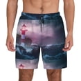 thumbnail image 3 of Uemuo lighthouse Waves Torrential Rain Pattern Mens Swim Trunks Quick Dry Board Shorts with Mesh Lining, Stretch Beach Shorts Quick Dry No-Chafing Board Shorts-, 3 of 9