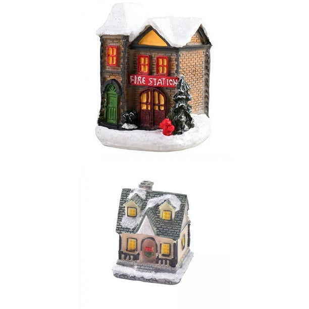 Outdoor2020 - 2 estatuas de resina con forma de casa iluminada para mesa de regalo navideña EstiloE
