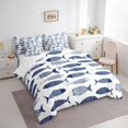 thumbnail image 2 of Feelyou Vintage Ink Fish Bedding Comforter Set for Kids Boys Girls, Cartoon Line Art Animal Queen Bedding Sets, Indigo, Reversible, 7pcs, 2 of 7