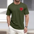 thumbnail image 2 of T-Shirt Graphique pour Homme de la Saint-Valentin avec Imprimé Cœur Pailleté Rouge, Tissu Doux, Tenue Décontractée d'Été et de Rendez-Vous, Vert Armée, G, 2 of 4