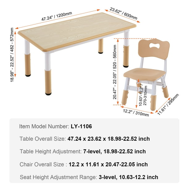 VEVOR Kids Table and 4 Chairs Set Height Adjustable Toddler Table and Chair Set Graffiti Desktop Children Multi Activity Table for Art Craft Reading Learning Walmart