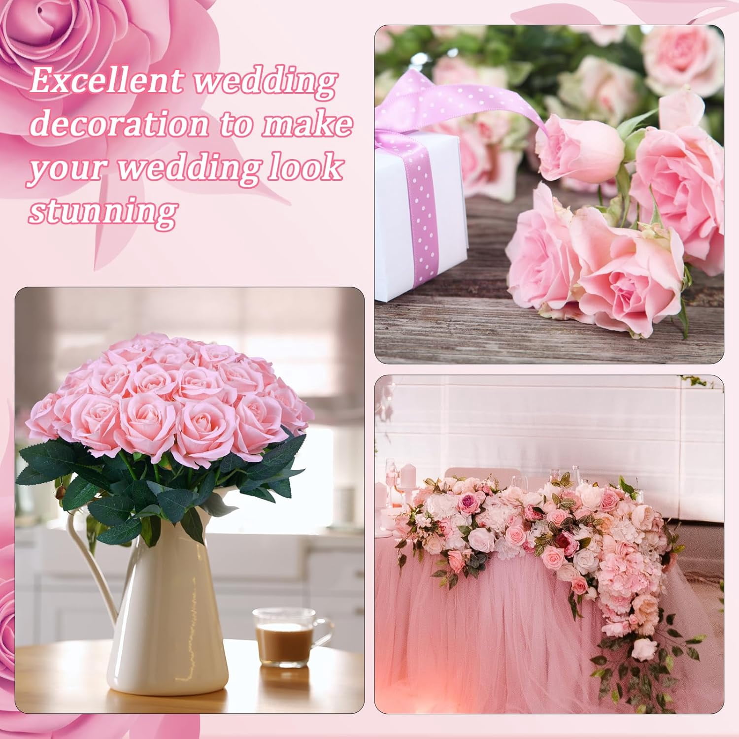 30Pcs Roses Artificial Flowers Bouquet, Black Fake Silk Rose with Long Stem Realistic Single Stem Flowers for DIY Wedding Arrangement Party Centerpieces Home Decoration