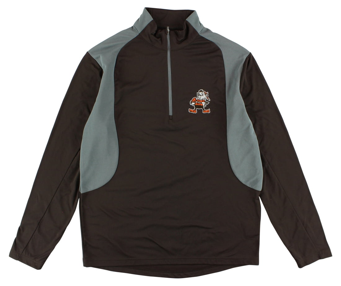 Antigua Mens Cleveland Browns Delta Quarter Zip Pullover Jacket Brown by Antigua