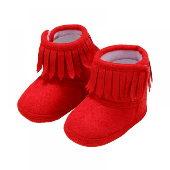 SYNPOS Fringe Baby Booties for Girls Boys Winter Warm Snow Boots with Tassels Soft Sole Fur Lined Toddler Shoes 0-18 Months