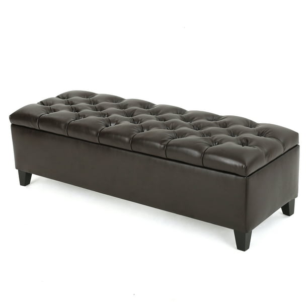 Chantal Contemporary On Tufted, Brown Tufted Leather Storage Ottoman Bench