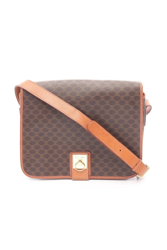 Pre-Owned Celine Macadam Shoulder Bag, Coated Canvas and Leather, Women's, Brown (Good)
