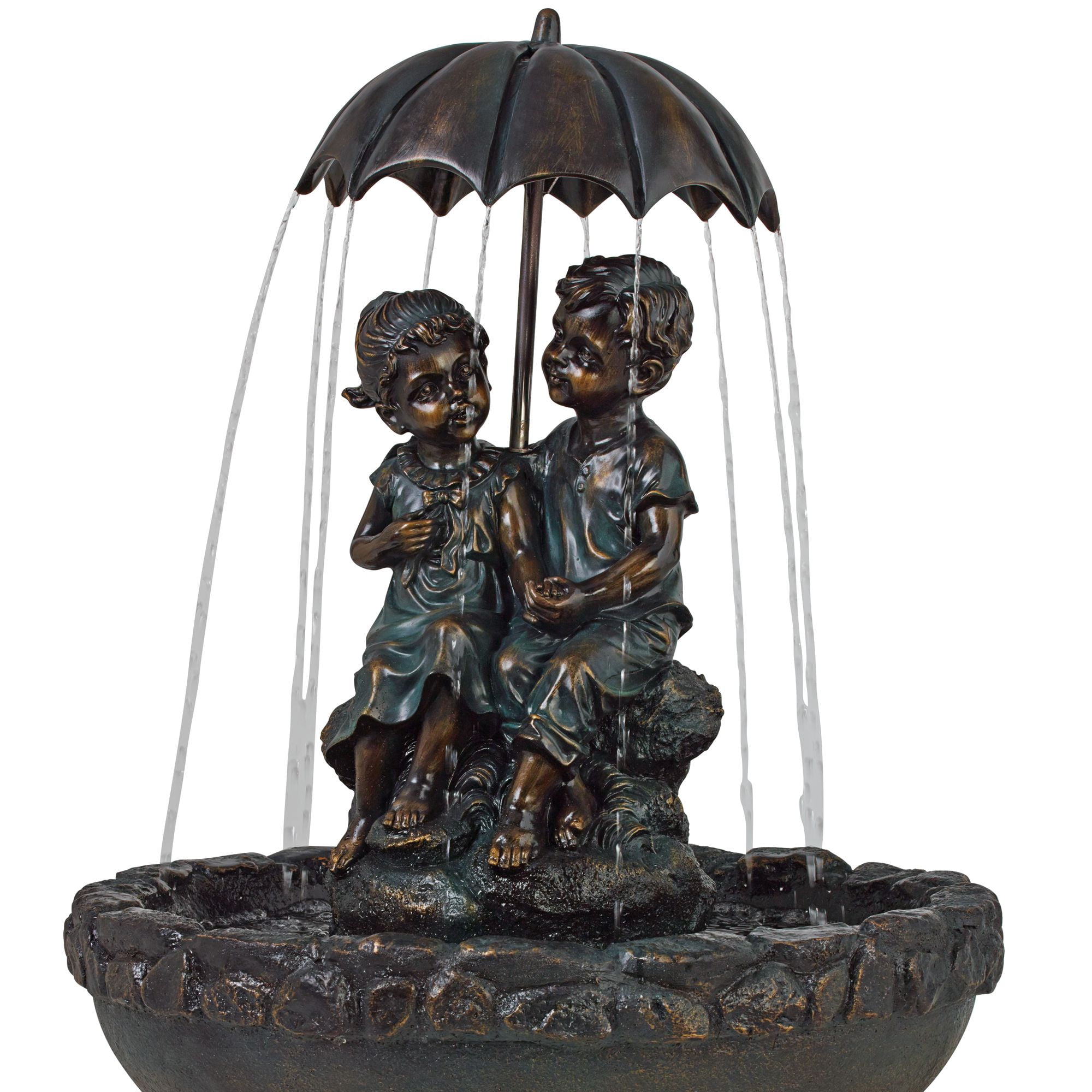 Boy and Girl Under Umbrella 40" High Large Rustic Indoor Outdoor Decor Bronze Floor Fountain Outside Garden