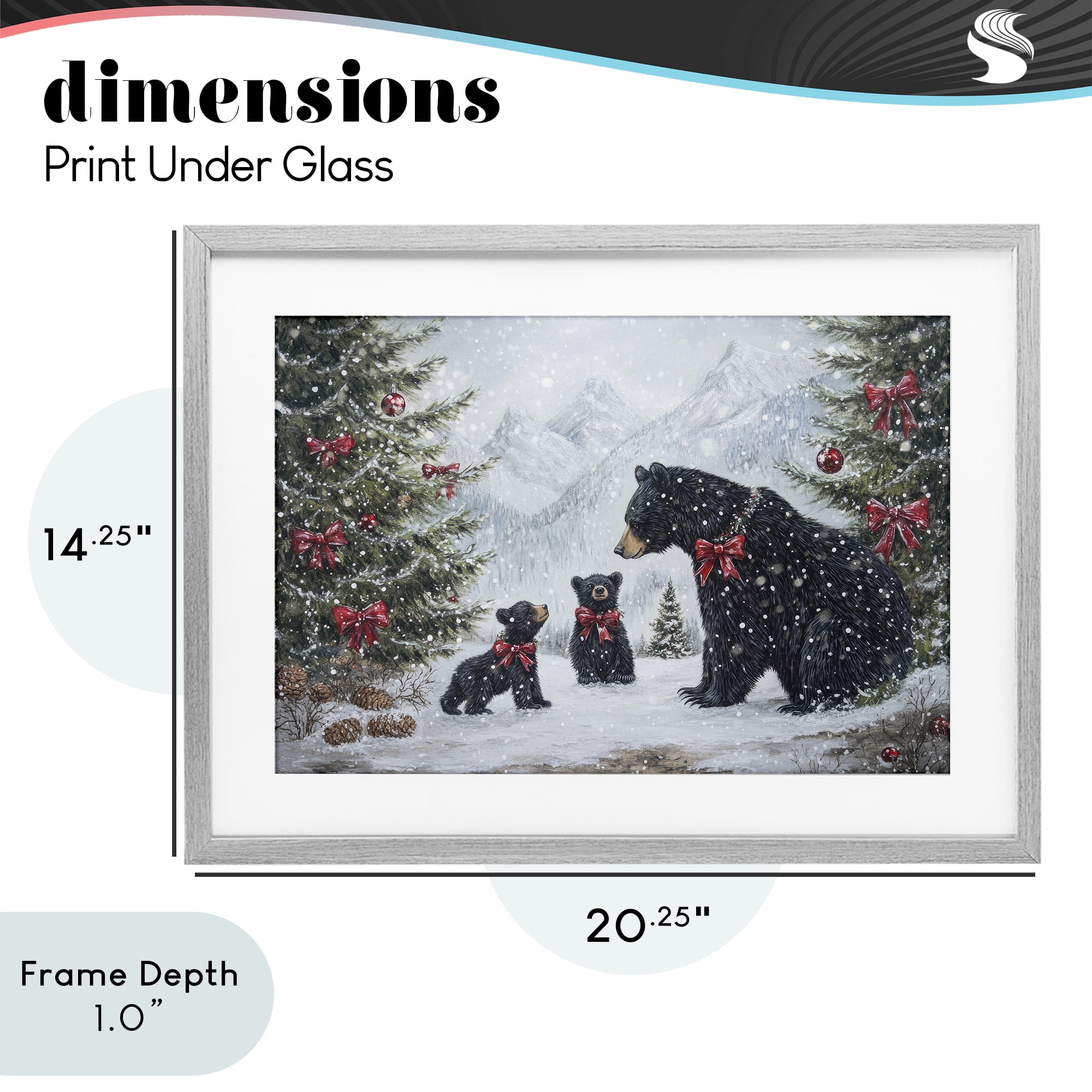 Stupell Industries Christmas Black Bears Gray Framed Print Under Glass, design by Tina LeCour