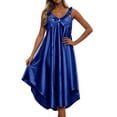 thumbnail image 2 of FASHOFT Long Silk Nightgown for Women Satin Sleeveless Sleepwear Lace V Neck Night Dress Womens Sleepwear Dark Blue, 2 of 4