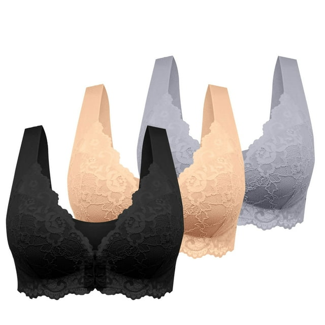 WZXFASHION Womens No Ring French Womens Front Close Bra T Back Plus Size Unlined Bra For Large Bust Bra S XXXL