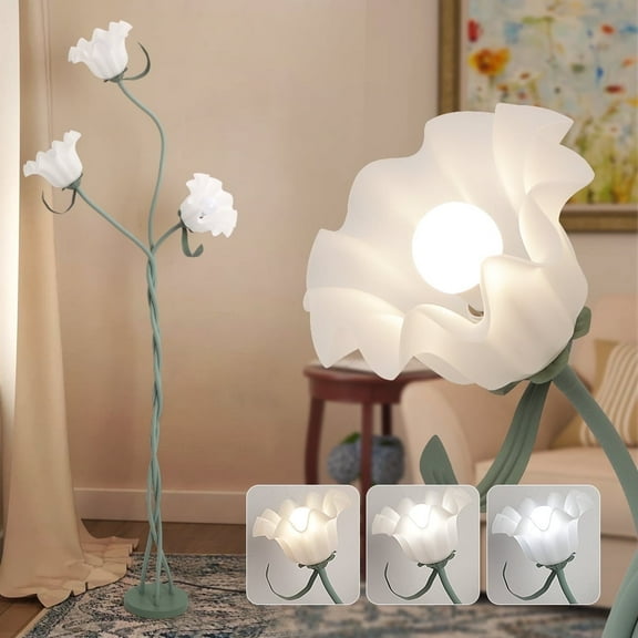 Elinkume Floral Floor Lamp, Modern 3-Head Living Room Lamp, 60 Watt 15.7*15.7*66 Inch