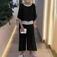 thumbnail image 2 of Vacation Outfits for Women Summer Lounge Sets 2 Piece Sequins Splice Oversized Set 3/4 Sleeve Tops and Wide Leg Capri Pant Set, 2 of 7