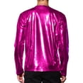 thumbnail image 3 of Camisetas de hombre INSPIRE CHIC de cuello redondo de manga larga brillante M color rojo rosa, 3 of 7