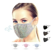 CoMiracle Sparkly Cotton Cloth Face Mask Bling Rhinestone Face Mask Fashion Reusable Face Mask Unisex Washable Cotton Mask 2 Pcs Clear/Multi-color