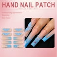 thumbnail image 4 of RAGUPEL 24Pcs Glue on Nails for Women,Embossed Flower Pattern French Nails,Blue Sequins Press on Nails Square,Long Nails for Photography,Stage and Red Carpet,Style2, 4 of 7