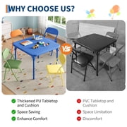 Kids Folding Table Chair Set 5-Piece, Sturdy Metal Frame & PU Leather Upholstered Seats, Child-Safe Activity Center for Dining, Arts and Crafts