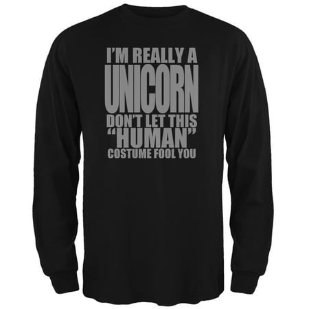 Costume Black Adult T-shirt - Halloween Human Unicorn Costume Black Adult Long Sleeve T-Shirt