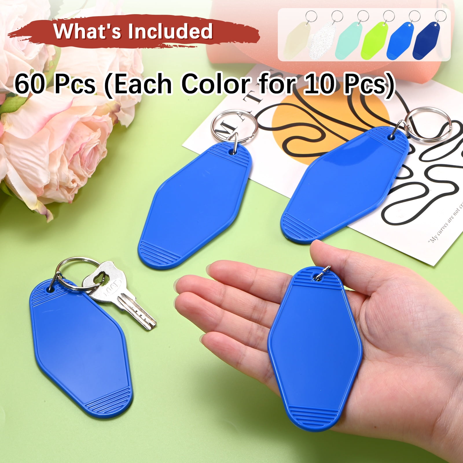 Blank Hotel Keychain Tags [60PCS] - Plastic Rhombus Blank Motel Keychain for Luggage Labels [Mixing 6 Colors - C] Vintage Key Tags
