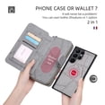 thumbnail image 6 of Magnetic Detachable Wallet Case for Galaxy S23 Ultra with Card Slot & Kickstand, PU Leather RFID Blocking Cover Support Wrist Strap Acrylic Mirror Full Body Protective Shell, Gray, 6 of 11