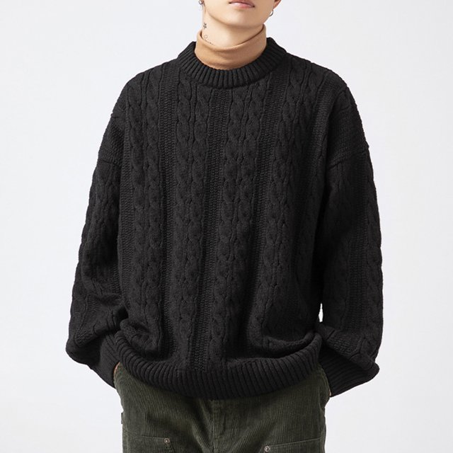 Cameland Chandail d'Hiver Épais Décontracté Mode Couleur Unie Texture Manches Longues Col Rond pour Hommes
